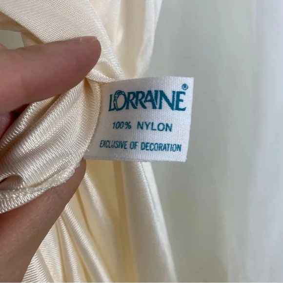 VTG Lorraine S Beige Sheer Peignoir Robe lace Nylon Long Sheer Sleeve Floral - Picture 15 of 16